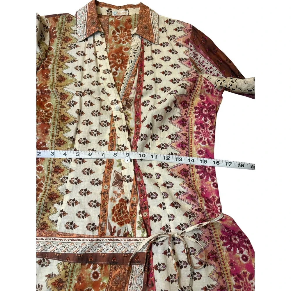 Vintage Y2K Drop Waist Boho Wrap Tunic Dress M Festival Hippie 100% Cotton USA